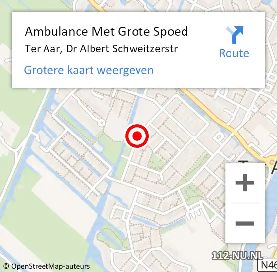 Locatie op kaart van de 112 melding: Ambulance Met Grote Spoed Naar Ter Aar, Dr Albert Schweitzerstr op 4 november 2017 17:39