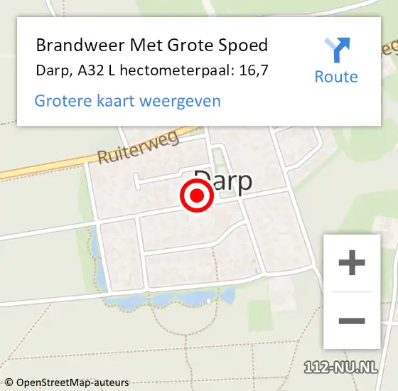 Locatie op kaart van de 112 melding: Brandweer Met Grote Spoed Naar Darp, A32 L hectometerpaal: 16,7 op 4 november 2017 18:06