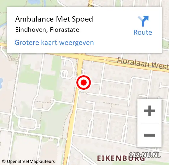 Locatie op kaart van de 112 melding: Ambulance Met Spoed Naar Eindhoven, Florastate op 4 november 2017 19:40