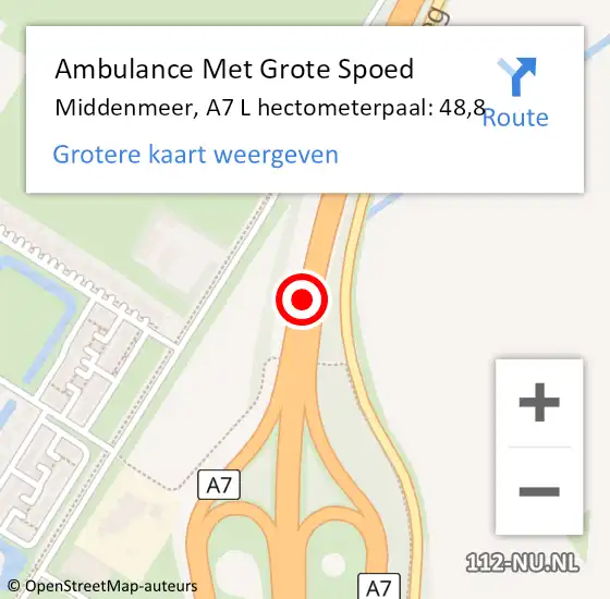 Locatie op kaart van de 112 melding: Ambulance Met Grote Spoed Naar Middenmeer, A7 R hectometerpaal: 46,3 op 4 november 2017 21:28