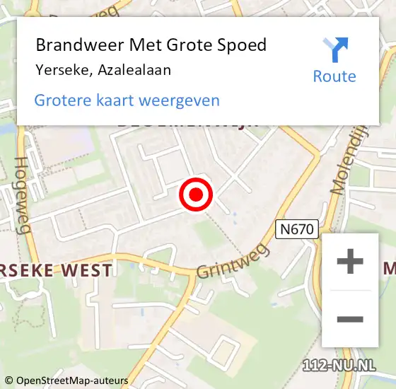 Locatie op kaart van de 112 melding: Brandweer Met Grote Spoed Naar Yerseke, Azalealaan op 4 november 2017 22:16