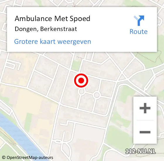 Locatie op kaart van de 112 melding: Ambulance Met Spoed Naar Dongen, Berkenstraat op 4 november 2017 22:19