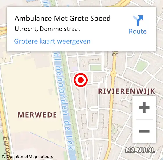 Locatie op kaart van de 112 melding: Ambulance Met Grote Spoed Naar Utrecht, Dommelstraat op 4 november 2017 22:54