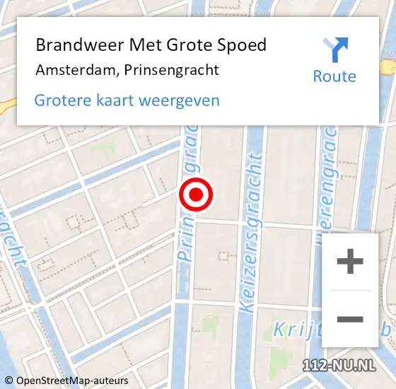 Locatie op kaart van de 112 melding: Brandweer Met Grote Spoed Naar Amsterdam, Prinsengracht op 4 november 2017 23:24