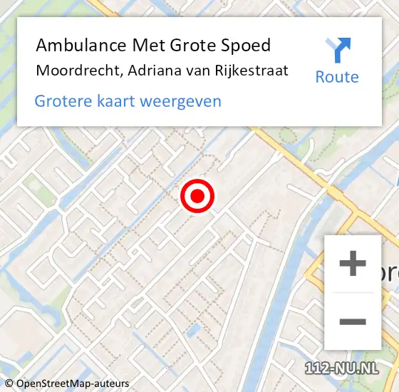 Locatie op kaart van de 112 melding: Ambulance Met Grote Spoed Naar Moordrecht, Adriana van Rijkestraat op 4 november 2017 23:28