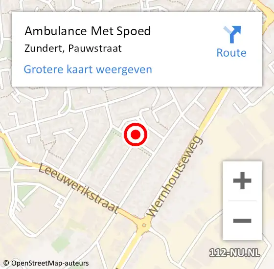 Locatie op kaart van de 112 melding: Ambulance Met Spoed Naar Zundert, Pauwstraat op 5 november 2017 00:01