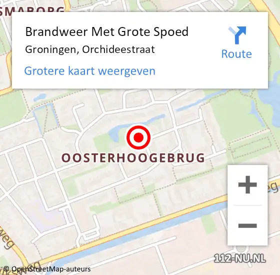 Locatie op kaart van de 112 melding: Brandweer Met Grote Spoed Naar Groningen, Orchideestraat op 5 november 2017 00:21