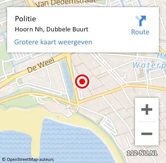 Locatie op kaart van de 112 melding: Politie Hoorn Nh, Dubbele Buurt op 5 november 2017 01:12