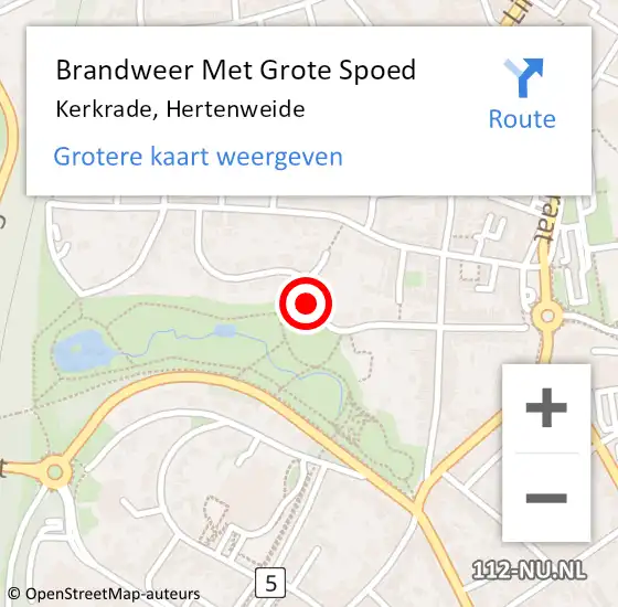 Locatie op kaart van de 112 melding: Brandweer Met Grote Spoed Naar Kerkrade, Hertenweide op 5 november 2017 05:58