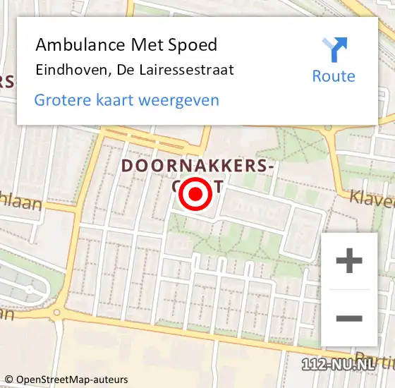 Locatie op kaart van de 112 melding: Ambulance Met Spoed Naar Eindhoven, De Lairessestraat op 5 november 2017 08:18