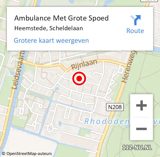 Locatie op kaart van de 112 melding: Ambulance Met Grote Spoed Naar Heemstede, Scheldelaan op 5 november 2017 09:18