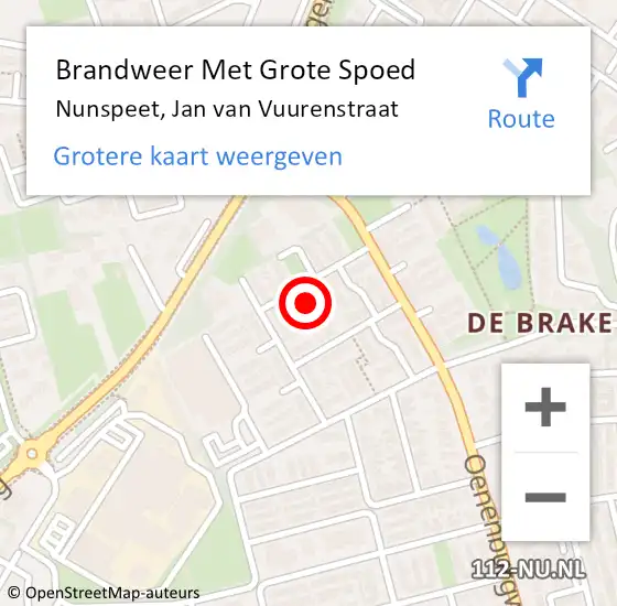 Locatie op kaart van de 112 melding: Brandweer Met Grote Spoed Naar Nunspeet, Jan van Vuurenstraat op 5 november 2017 10:53