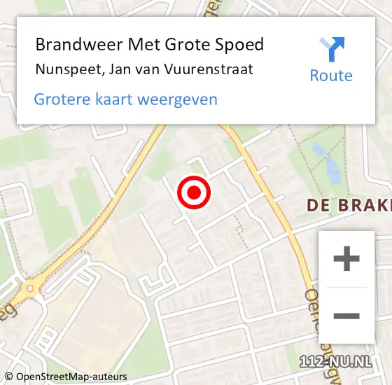 Locatie op kaart van de 112 melding: Brandweer Met Grote Spoed Naar Nunspeet, Jan van Vuurenstraat op 5 november 2017 10:59