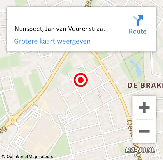 Locatie op kaart van de 112 melding:  Nunspeet, Jan van Vuurenstraat op 5 november 2017 11:11