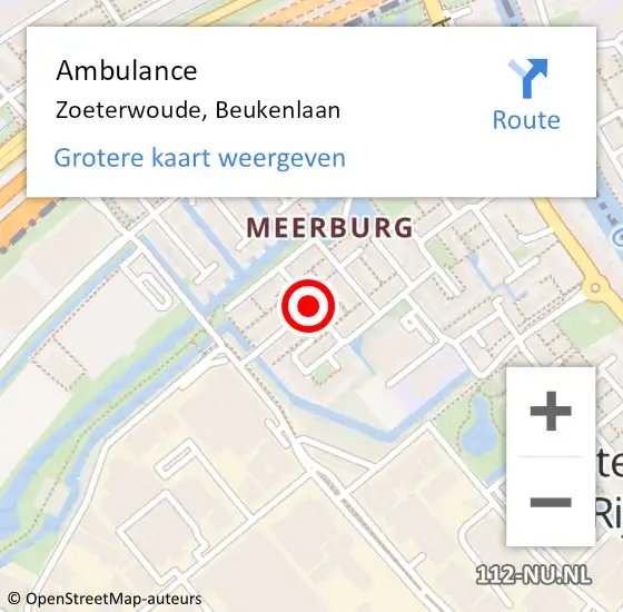 Locatie op kaart van de 112 melding: Ambulance Zoeterwoude, Beukenlaan op 5 november 2017 12:33