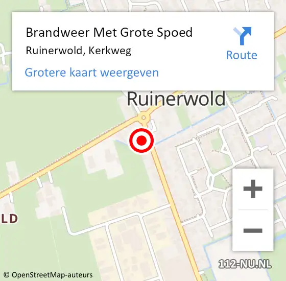 Locatie op kaart van de 112 melding: Brandweer Met Grote Spoed Naar Ruinerwold, Kerkweg op 5 november 2017 12:48