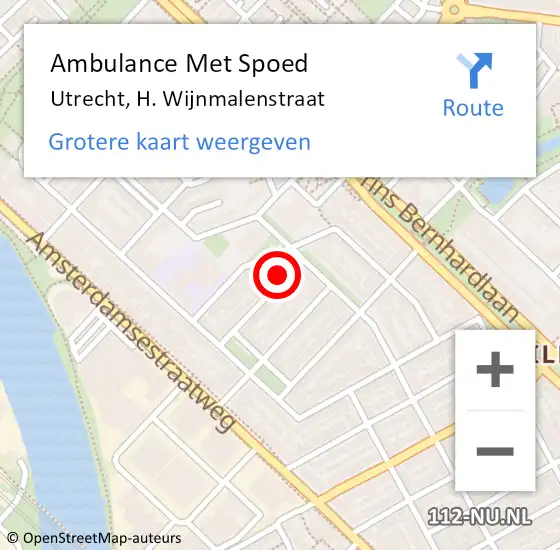 Locatie op kaart van de 112 melding: Ambulance Met Spoed Naar Utrecht, H. Wijnmalenstraat op 5 november 2017 13:12