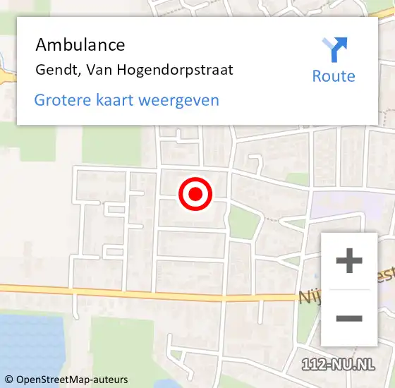 Locatie op kaart van de 112 melding: Ambulance Gendt, Van Hogendorpstraat op 5 november 2017 14:01