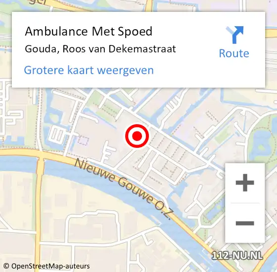 Locatie op kaart van de 112 melding: Ambulance Met Spoed Naar Gouda, Roos van Dekemastraat op 5 november 2017 15:01