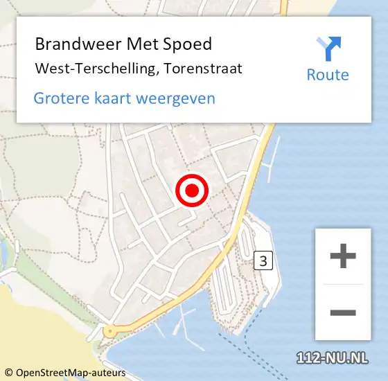Locatie op kaart van de 112 melding: Brandweer Met Spoed Naar West-Terschelling, Torenstraat op 5 november 2017 15:54
