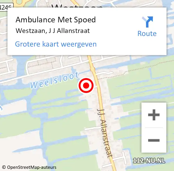 Locatie op kaart van de 112 melding: Ambulance Met Spoed Naar Westzaan, J J Allanstraat op 5 november 2017 20:08