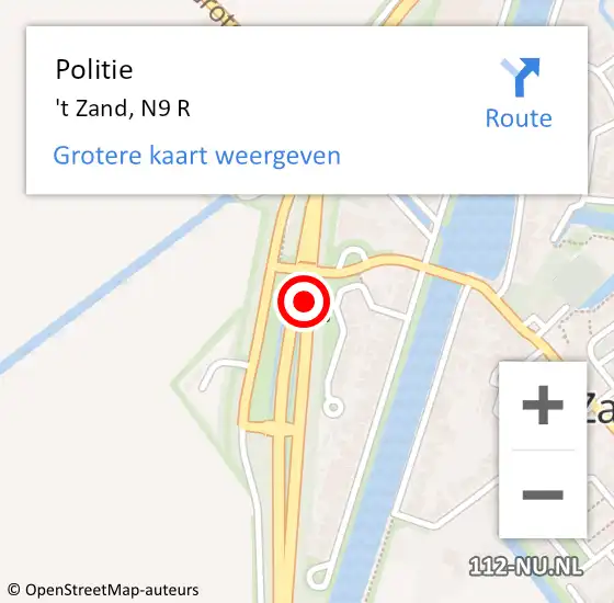 Locatie op kaart van de 112 melding: Politie 't Zand, N9 R op 5 november 2017 20:53