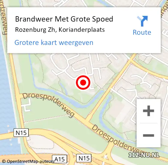 Locatie op kaart van de 112 melding: Brandweer Met Grote Spoed Naar Rozenburg Zh, Korianderplaats op 5 november 2017 21:49