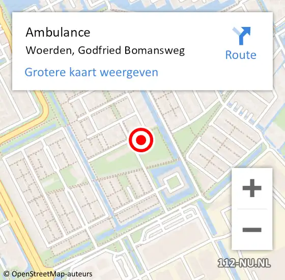 Locatie op kaart van de 112 melding: Ambulance Woerden, Godfried Bomansweg op 5 november 2017 22:13