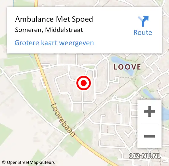 Locatie op kaart van de 112 melding: Ambulance Met Spoed Naar Someren, Middelstraat op 6 november 2017 00:33