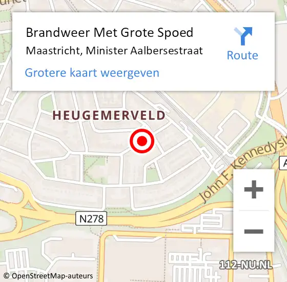 Locatie op kaart van de 112 melding: Brandweer Met Grote Spoed Naar Maastricht, Minister Aalbersestraat op 6 november 2017 03:48