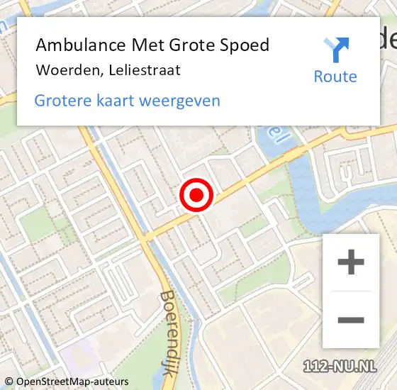 Locatie op kaart van de 112 melding: Ambulance Met Grote Spoed Naar Woerden, Leliestraat op 6 november 2017 08:08