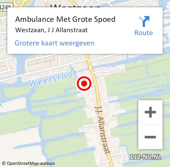 Locatie op kaart van de 112 melding: Ambulance Met Grote Spoed Naar Westzaan, J J Allanstraat op 6 november 2017 08:47