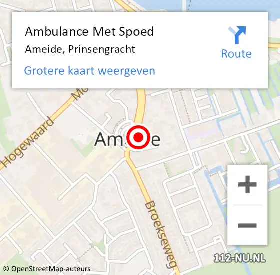 Locatie op kaart van de 112 melding: Ambulance Met Spoed Naar Ameide, Prinsengracht op 6 november 2017 09:11