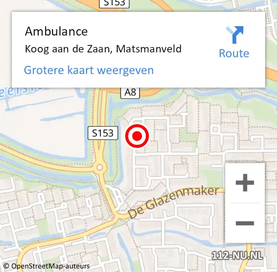 Locatie op kaart van de 112 melding: Ambulance Koog aan de Zaan, Matsmanveld op 6 november 2017 09:35