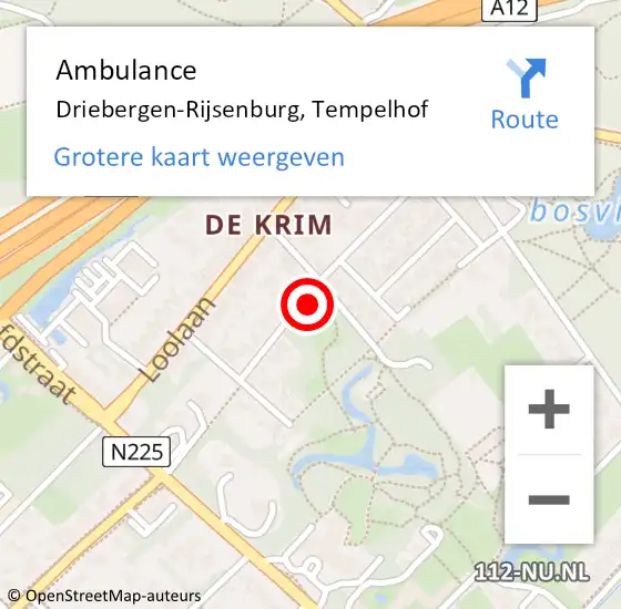 Locatie op kaart van de 112 melding: Ambulance Driebergen-Rijsenburg, Tempelhof op 6 november 2017 09:59