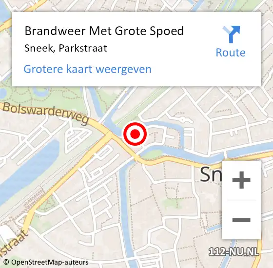 Locatie op kaart van de 112 melding: Brandweer Met Grote Spoed Naar Sneek, Parkstraat op 6 november 2017 10:26