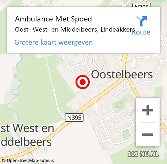 Locatie op kaart van de 112 melding: Ambulance Met Spoed Naar Oost- West- en Middelbeers, Lindeakkers op 6 november 2017 10:44