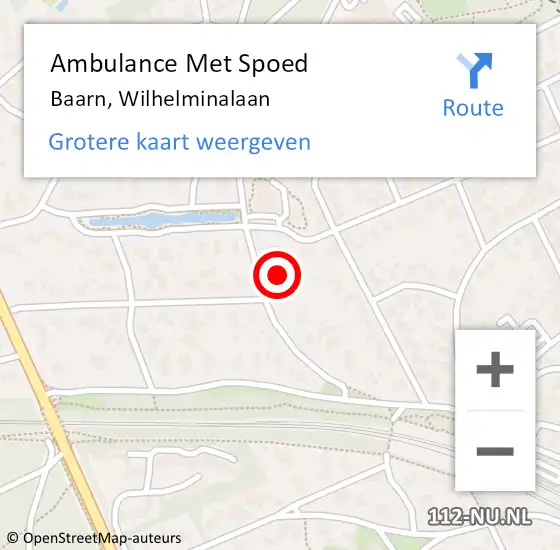 Locatie op kaart van de 112 melding: Ambulance Met Spoed Naar Baarn, Wilhelminalaan op 6 november 2017 11:36