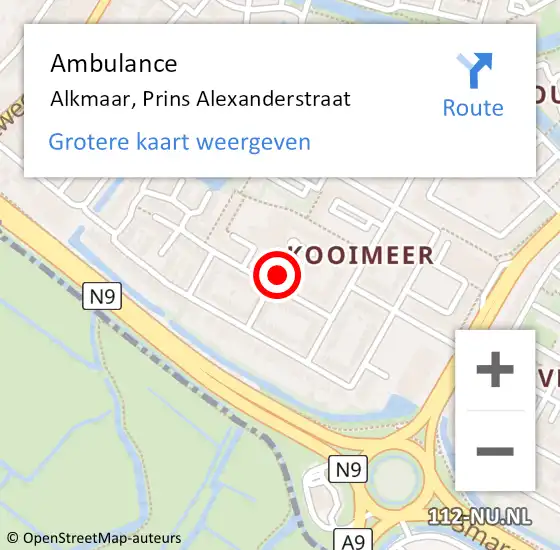 Locatie op kaart van de 112 melding: Ambulance Alkmaar, Prins Alexanderstraat op 6 november 2017 12:51