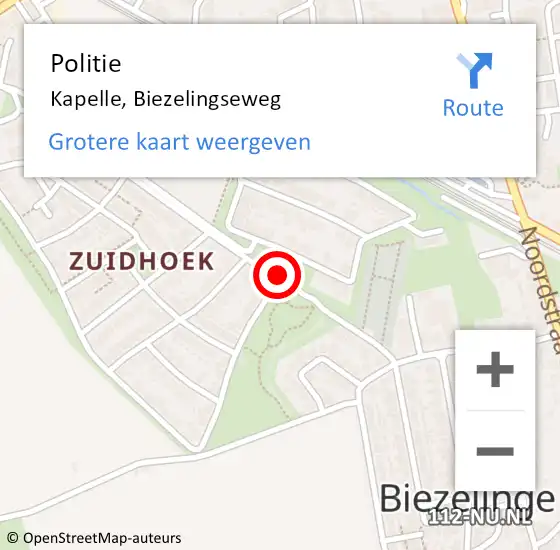 Locatie op kaart van de 112 melding: Politie Kapelle, Biezelingseweg op 6 november 2017 13:29