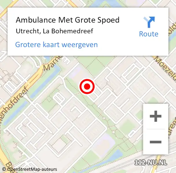 Locatie op kaart van de 112 melding: Ambulance Met Grote Spoed Naar Utrecht, La Bohemedreef op 6 november 2017 14:29