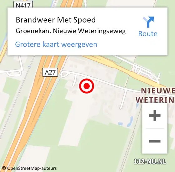 Locatie op kaart van de 112 melding: Brandweer Met Spoed Naar Groenekan, Nieuwe Weteringseweg op 6 november 2017 16:25