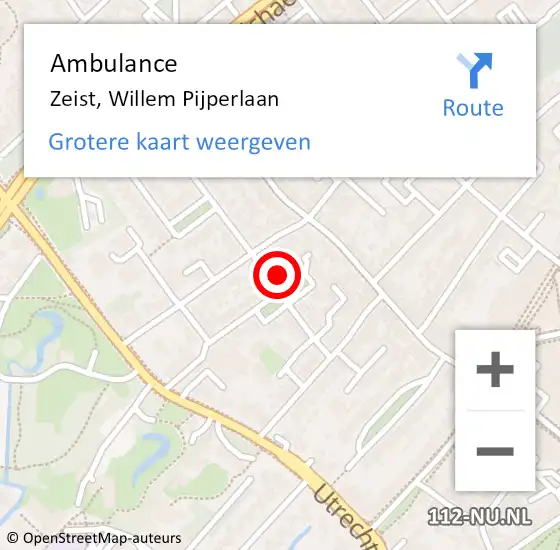 Locatie op kaart van de 112 melding: Ambulance Zeist, Willem Pijperlaan op 6 november 2017 17:14