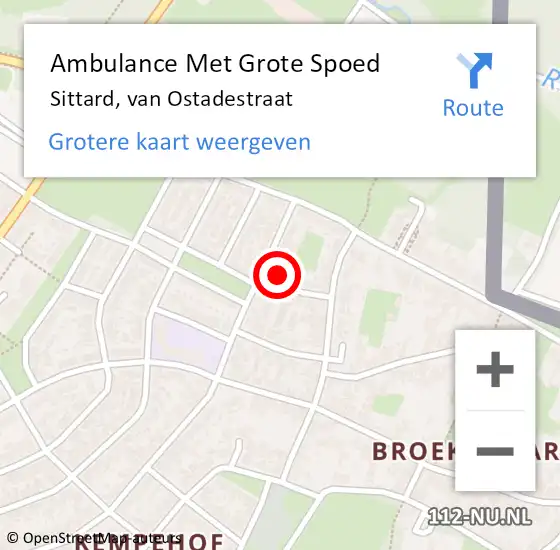 Locatie op kaart van de 112 melding: Ambulance Met Grote Spoed Naar Sittard, van Ostadestraat op 6 februari 2014 10:55