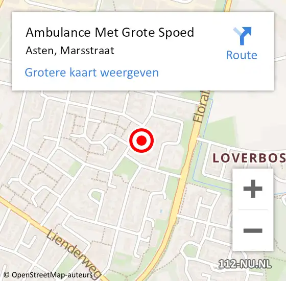 Locatie op kaart van de 112 melding: Ambulance Met Grote Spoed Naar Asten, Marsstraat op 7 november 2017 03:00