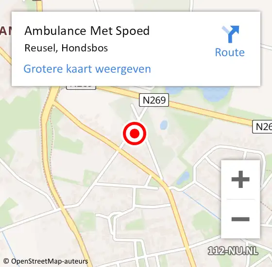 Locatie op kaart van de 112 melding: Ambulance Met Spoed Naar Reusel, Hondsbos op 7 november 2017 05:43