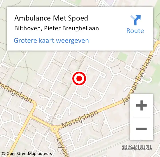 Locatie op kaart van de 112 melding: Ambulance Met Spoed Naar Bilthoven, Pieter Breughellaan op 7 november 2017 06:03