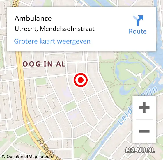 Locatie op kaart van de 112 melding: Ambulance Utrecht, Mendelssohnstraat op 7 november 2017 07:03