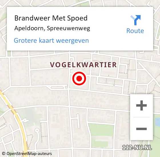 Locatie op kaart van de 112 melding: Brandweer Met Spoed Naar Apeldoorn, Spreeuwenweg op 7 november 2017 07:17