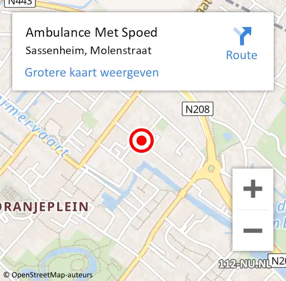 Locatie op kaart van de 112 melding: Ambulance Met Spoed Naar Sassenheim, Molenstraat op 7 november 2017 08:00